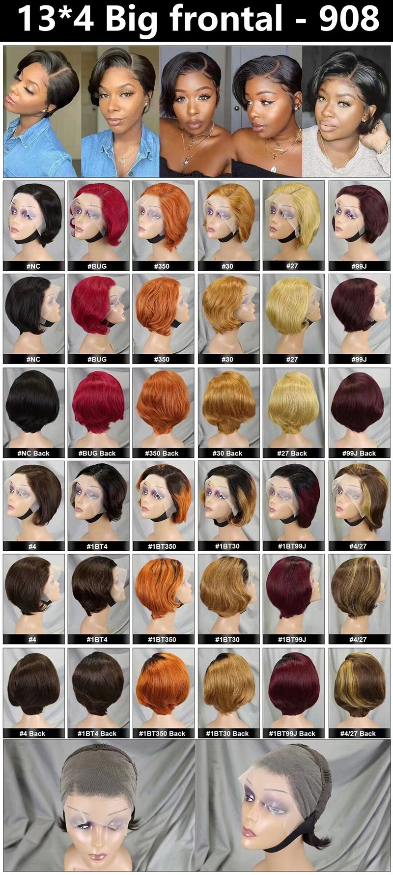12 Colors Straight Pixie Cut Human Hair 13x4 Lace Frontal Wigs Glueless Short Bob Wig Pre Plucked With Natural Hairline