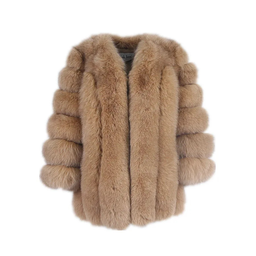 Women's Fur Faux pink java 8128 arrival women winter clothes real fur coat natural jacket big long sleeve 231114