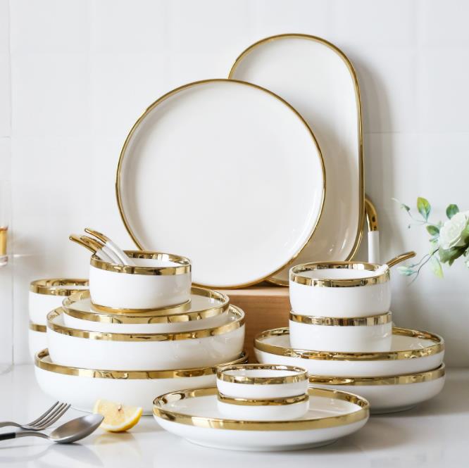 White Color Ceramics Plates Bowl Salad Dish Kitchen Tableware For Household Hotel