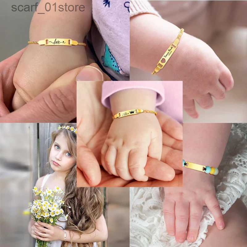 Chain Personalize Baby Name Bracelets Non Allergy Stainless Steel Infant Btism Bangle Jewelry Custom Boy Girl Family GiftsL231115