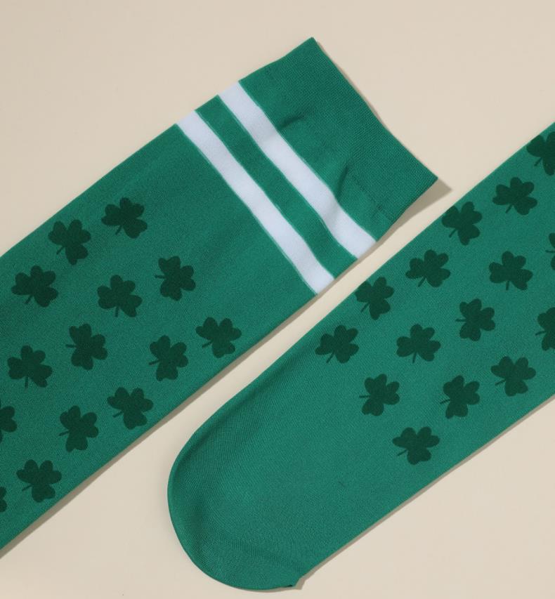 Irish Green Stockings Clover Striped Socks Over Knee Socks St. Patrick's Day Party Striped Socks Silk Socks Set