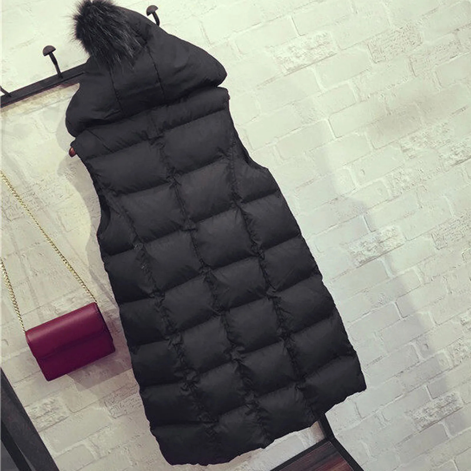 Women's Vests Autumn Winter Women Long Parkas Vest Warm Black Zipper Hooded Down Coat Parka Ladies Sleeveless Waistcoat Jacket Outwear 231115