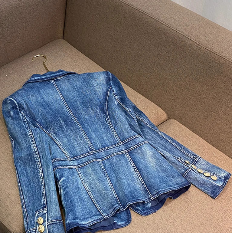 Women's Suits Blazers Arrival Jeans Coat Double-breasted Long Sleeve Jacket Women Fashion Streetwear Denim Blazer 231115
