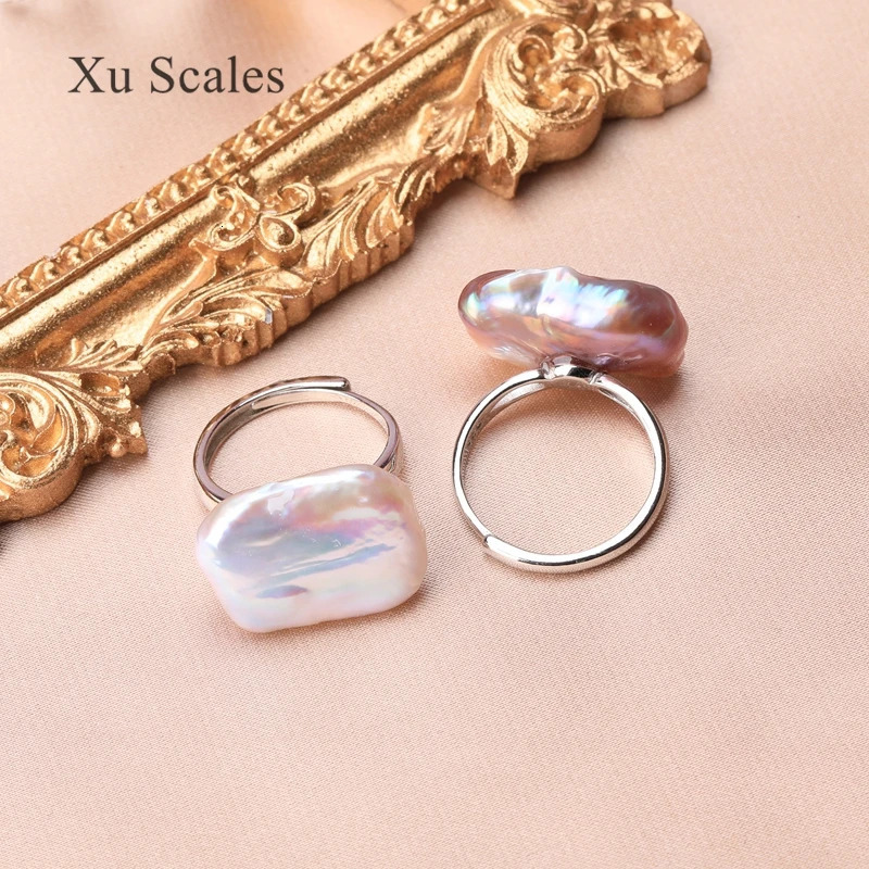 Wedding Rings Simple Natural Freshwater Baroque Shaped Square Pearl Ring Open Can Be Adjusted16-20mm In Size 925 Silver Jewelry for Woman 231115