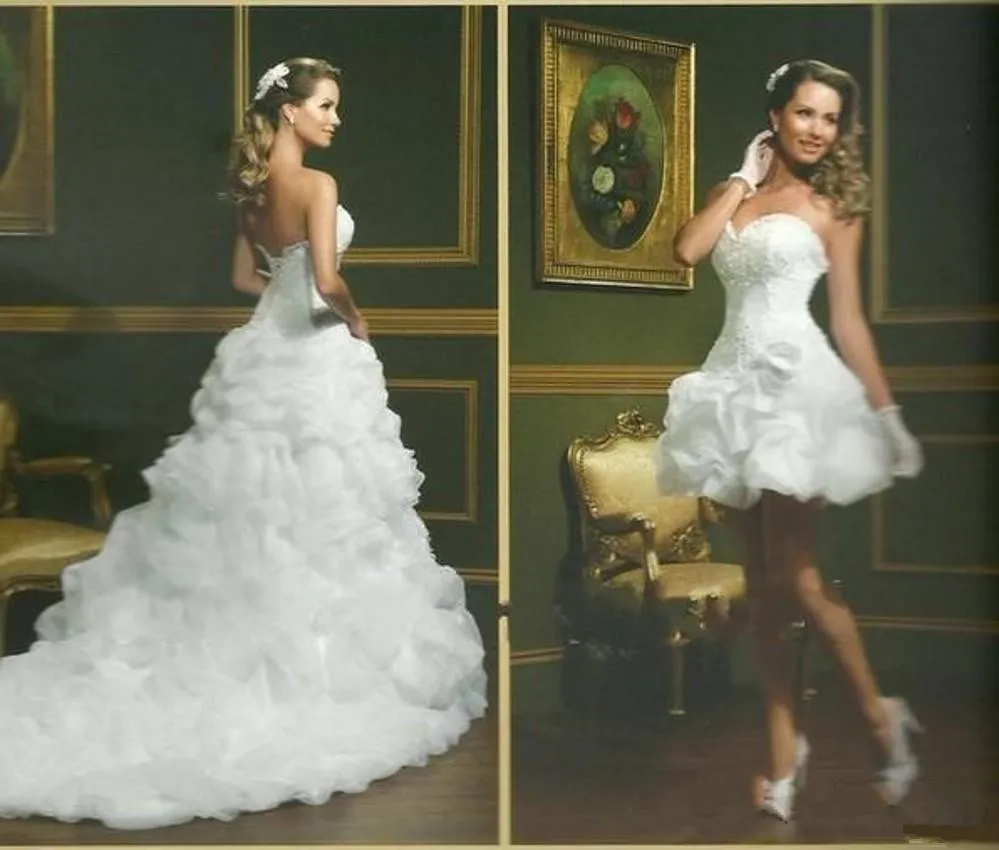 Vintage White Ruched Organza Wedding Dress With Detachable Skirt Lace Appliques Sweetheart Plus Size Princess Bridal Gowns Sleeveless Bride Dresses 20