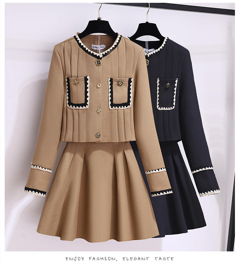 Two Dress Autumn Winter Tweed Suit High Quality Women Single Breasted Short Jacket Coat Ball Gown Mini Skirt Female 2 Piece Set