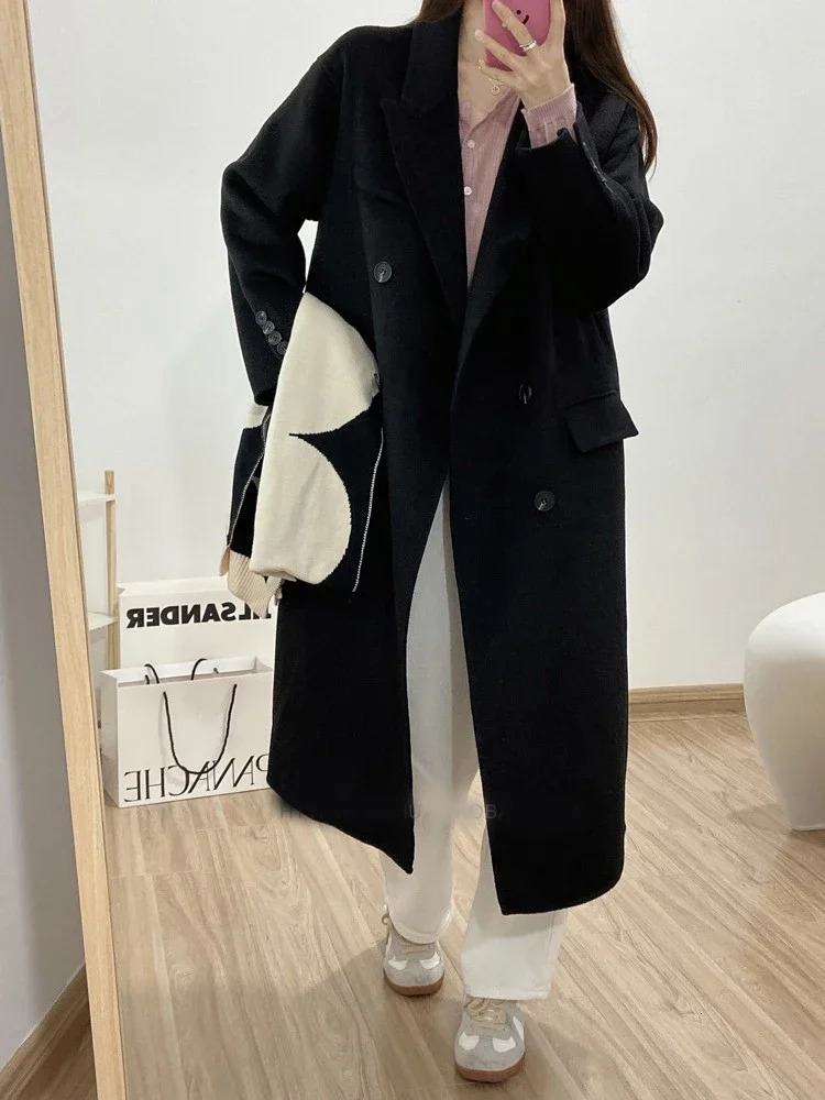 Women's Fur Faux Women Coat Winter Thick Office Lady Long Wool Elegant Fashion Jacket Simple Sleeve All Match Outwear 231115Z