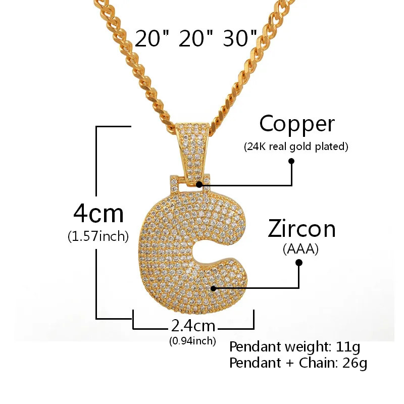 Pendant Necklaces Bubble Letter Custom Name Necklaces Personalized Pendants Real Gold Plated Hip Hop Jewelry Collares Hombre 231115