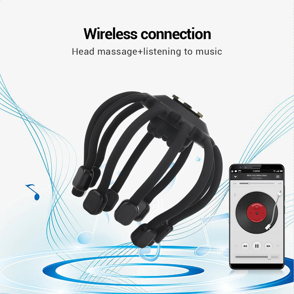 Head Massager Electric Head Massager Wireless Connect Music 4 modes Head Scratcher Massage Scalp Relieve Fatigue Relax Brain USB Charging 231115