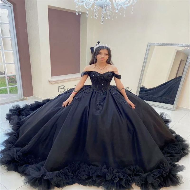 Princess Mexican Black Quinceanera Dresses Porno Charro 2024 Vestidos De Xv 15 Anos Halloween Costume Promdress Photoshoot Horse Sixteen Birthday Part