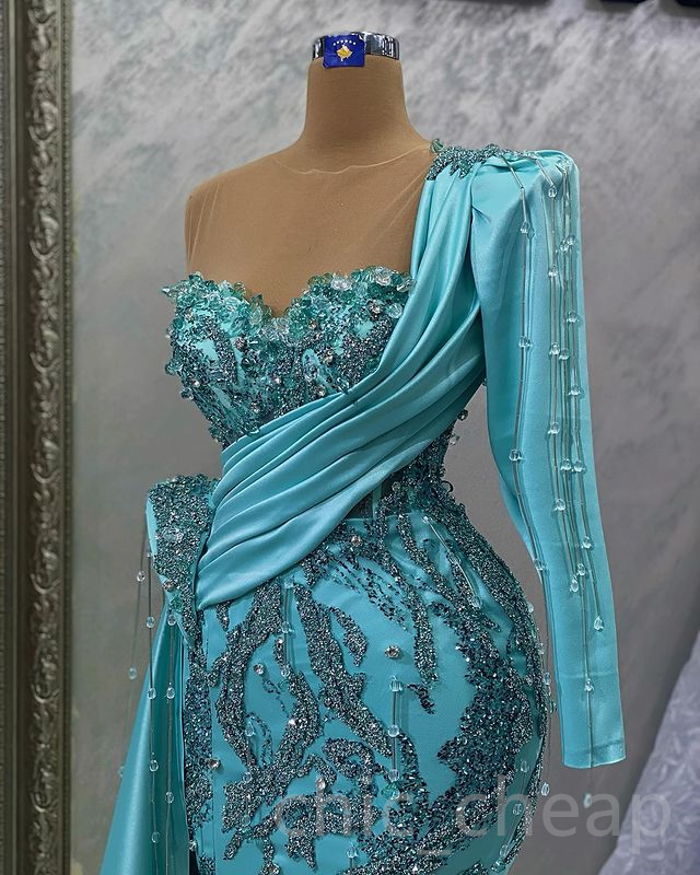 Crystals Mermaid Aso April Ebi Prom Dress Beading Sequined Lace Evening Formal Party Second Reception Birthday Engagement Gowns Dresses Robe De Soiree