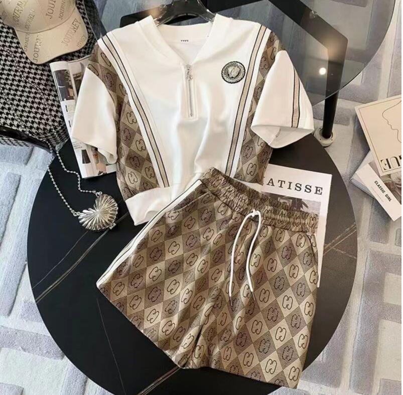 Womens Tracksuits GGG printed sleeveless short top T-shirt High Waist Wide Leg shorts two piece wear