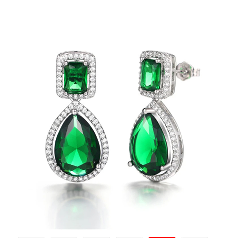 Vintage Lab Emerald Dangle Earring 925 sterling Charm silver Jewelry Party Wedding Drop Earrings for Women Bridal Birthday Gift