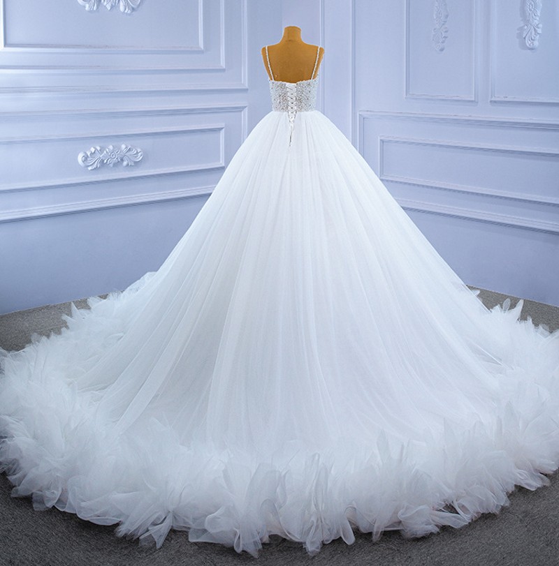 Classic A-line Women Wedding Dress 2024 Sweetheart Straps Beads Pearls Ruffles Lace Up Tulle Bridal Bride Gown Vestidos De Noiva Robe De Mariage