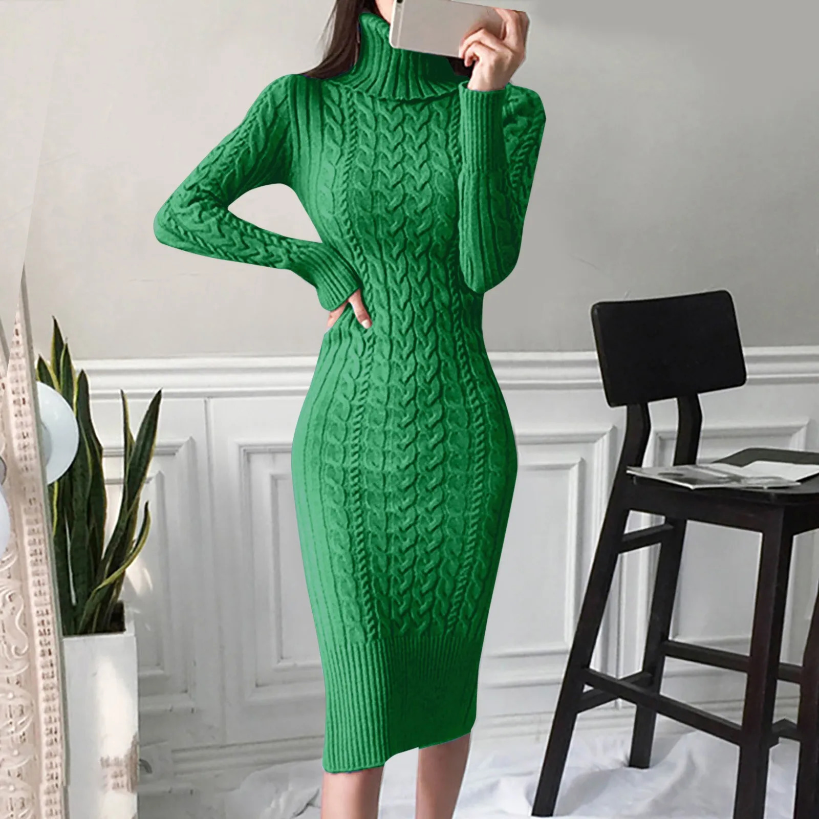 Basic Casual Dresse's Knitted Dress Turtleneck Long Sleeve Slim and Midlength Overtheknee In Autumn Winter Sweater 231116