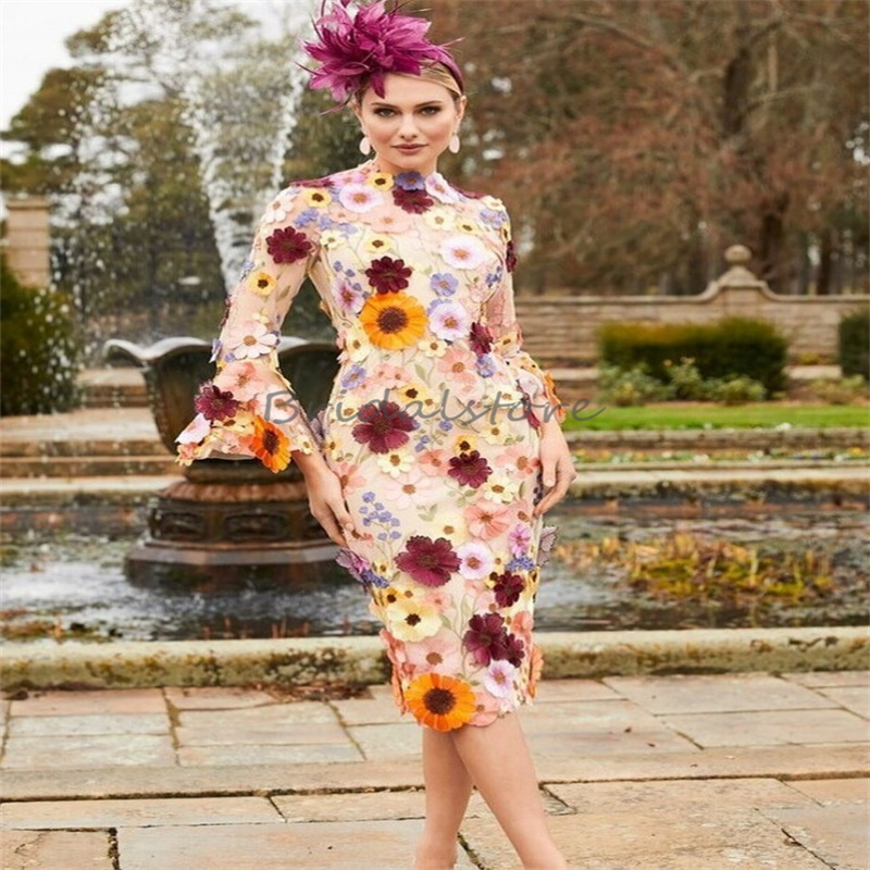 Mother Of The Bride Plus Size O Neck Long Sleeve Knee Length Wedding Guest Dress 2024 Holiday Dinner Groom Mother Evening Dress Elegant Promdress Colo