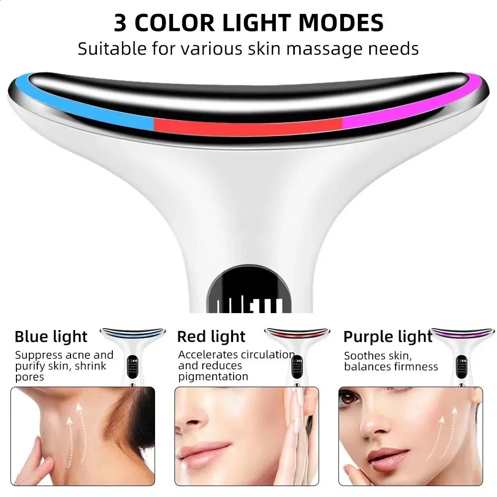 Face Care Devices EMS LED Light Neck Massage 3 Colors V Compress Vibration Skin Lift Tighten Smooth Firm Rejuvenation 231115
