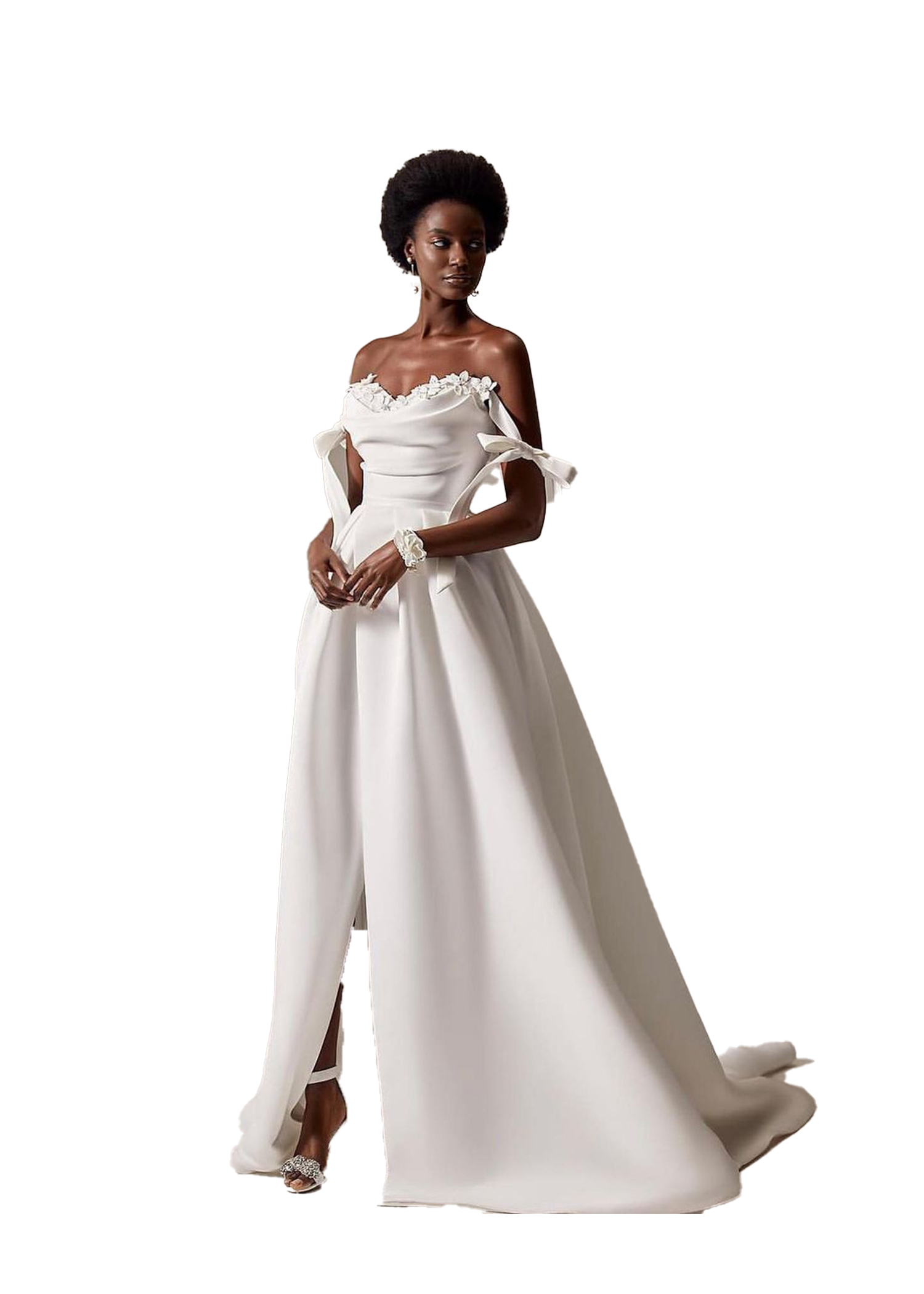 Elegant Bohemian Plus Size A Line Wedding Dresses Sweetheart Satin Side Split Sweep Train Handmade Flowers Applique Beach Boho Bridal Gowns For Weddin