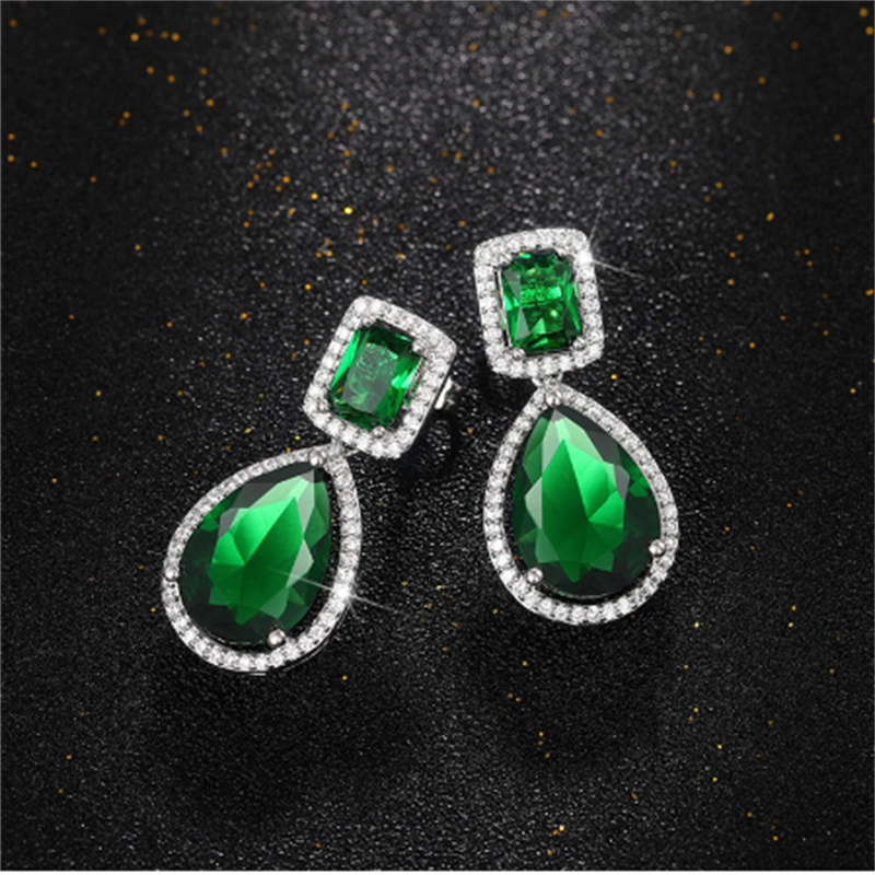 Vintage Lab Emerald Dangle Earring 925 sterling Charm silver Jewelry Party Wedding Drop Earrings for Women Bridal Birthday Gift
