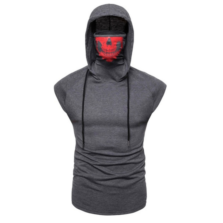 Casual cotton slim breathable turtleneck hooded face men sleeveless t shirt