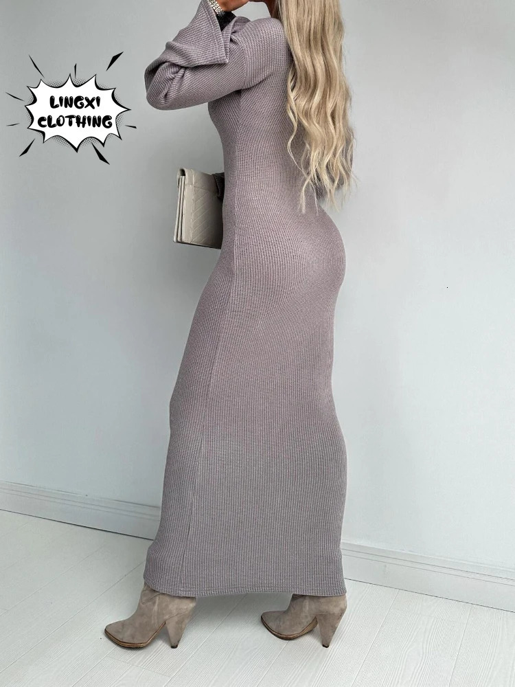 Basic Casual Dresses Autumn and Winter Fashion Elegant Women's Long Dress Temperament Vneck Banquet Flare Sleeve 231116