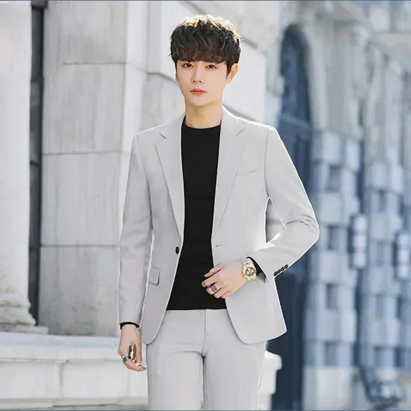Men's Suits Blazers S4XL Business Casual Suit Korean Style Trendy Slim Fit 2 Piece Set Solid Color Blazer Pants Groom Wedding Dress Party 231116