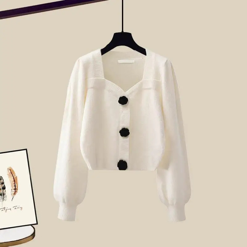 Basic Casual Dresses Autumn Winter Knitting Set Women High Street Black Slim Sling Long Dress with Cardigan Sweater Elegant Two Piece Suit 231116