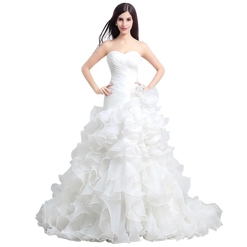 2024 A-line Wedding Dress for Bride Corset Sweetheart Organza Ruffles Cathedral Train Lace Up Bridal Gowns Vestidos De Noiva Robe De Mariage Customed