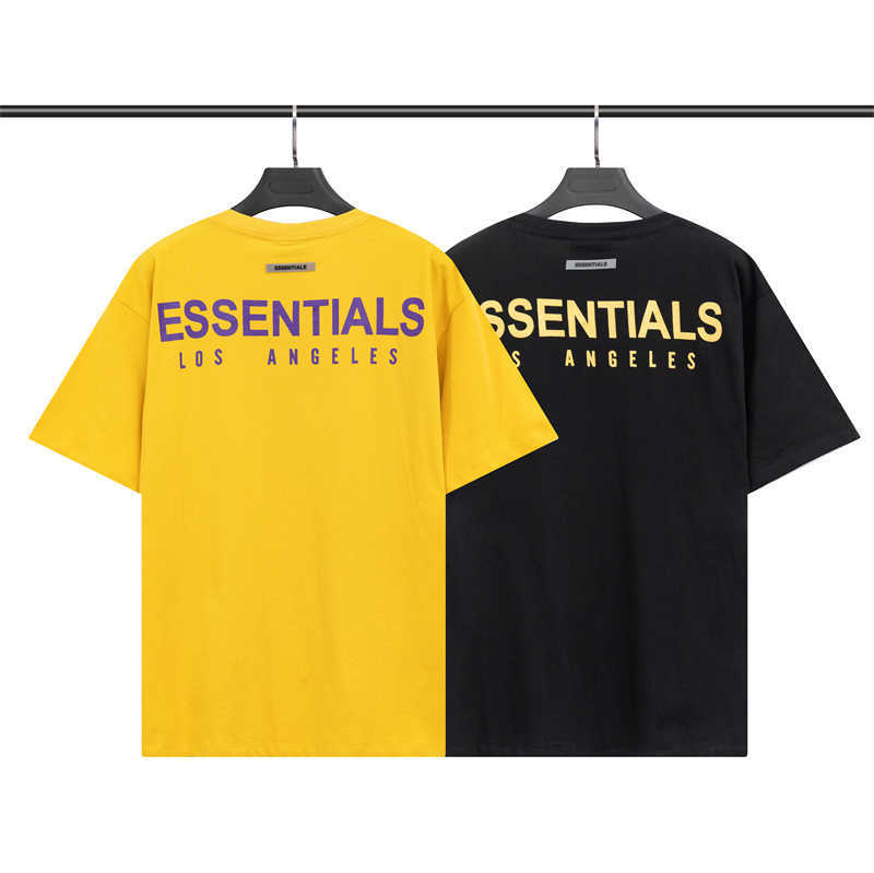 

ESS Tees T-Shirts fashion clothing Fog FEARs OF GOD double thread ESSEN Los Angeles limited Mens Womens loose couple short sleeve T-shirt Luxury Designer, Yellow