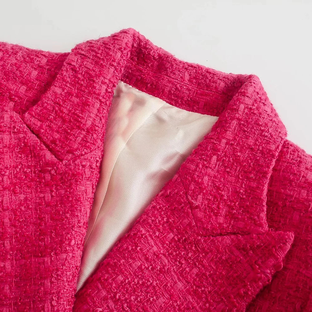 Women's Suits Blazers elegant texture double breasted tweed suit long sleeved pocket jacket fashionable street top 231116