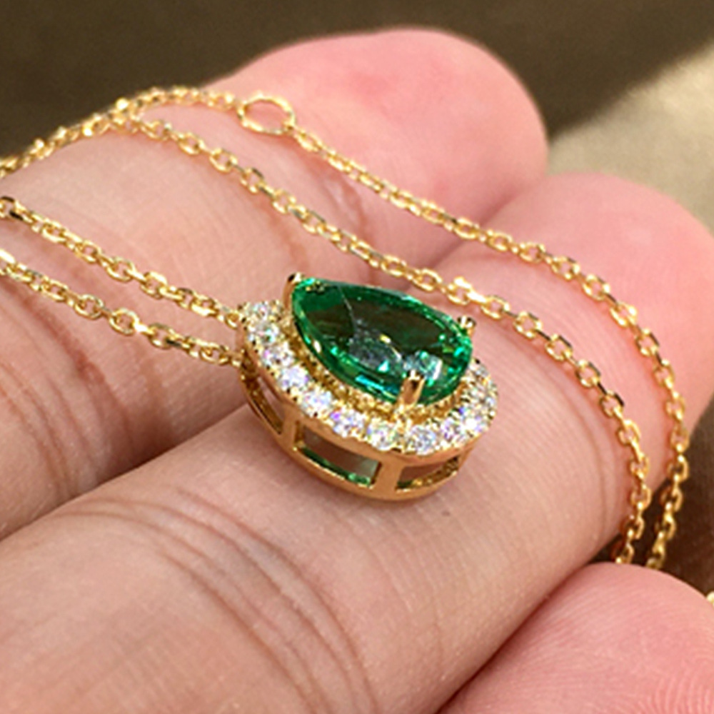 Water Drop Lab Emerald Zircon Chocker Necklace 925 Silver Wedding Pendants Necklace For Women Bridal Party Jewelry Gift