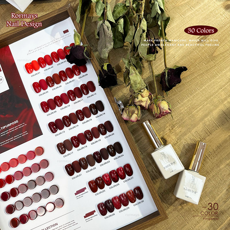 Rormays 30 Color gel Polishing Red Set Shiny Gloss Semi Permanent Mixed Varnish gel Gift Box Color Card Rose Red UV Primer Finish 15ML Nail Art Factor