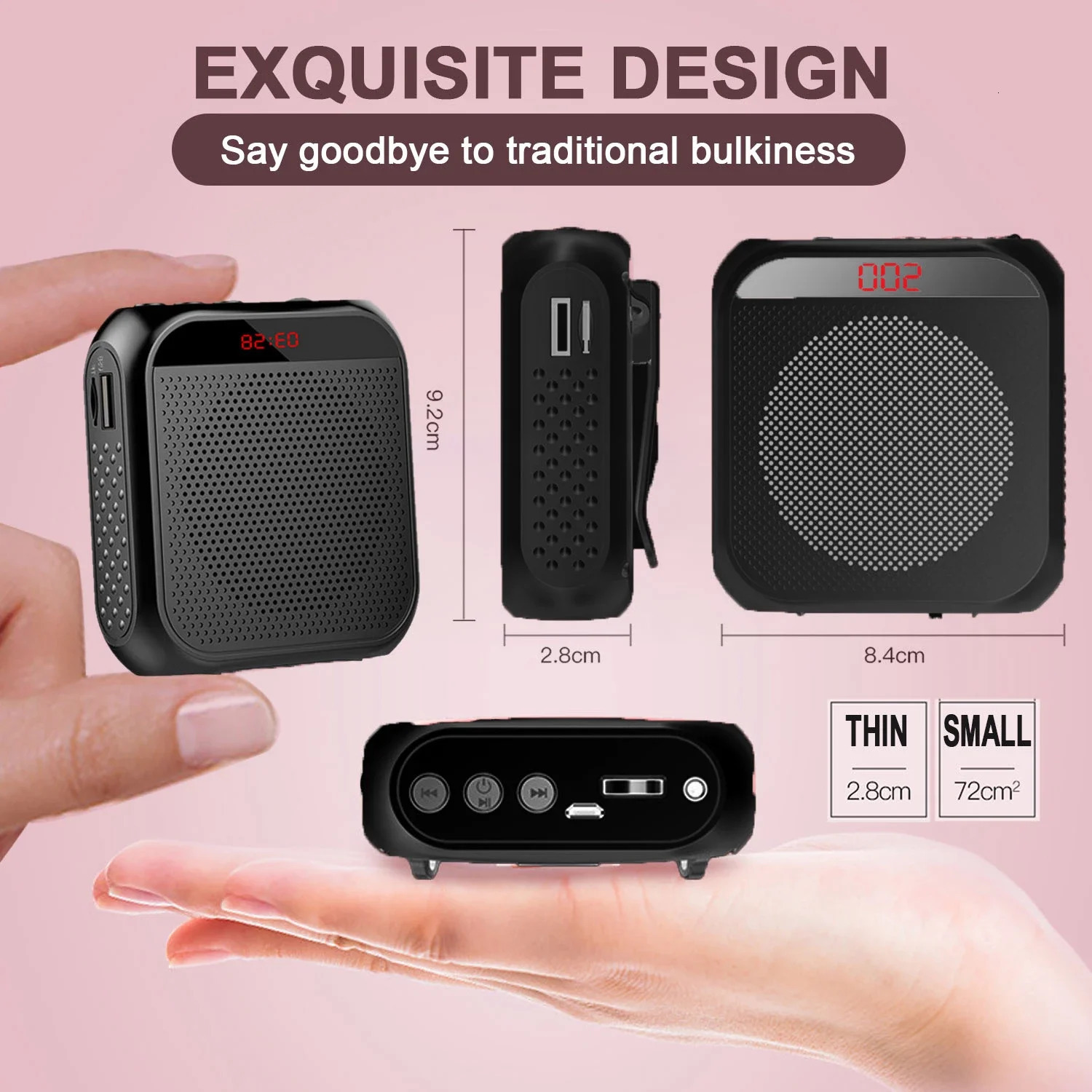 Microphones 5W Voice Amplifier Multifunctional Portable Personal Voice Speaker with Microphone Display Surround Sound for Teachers Speech 231116
