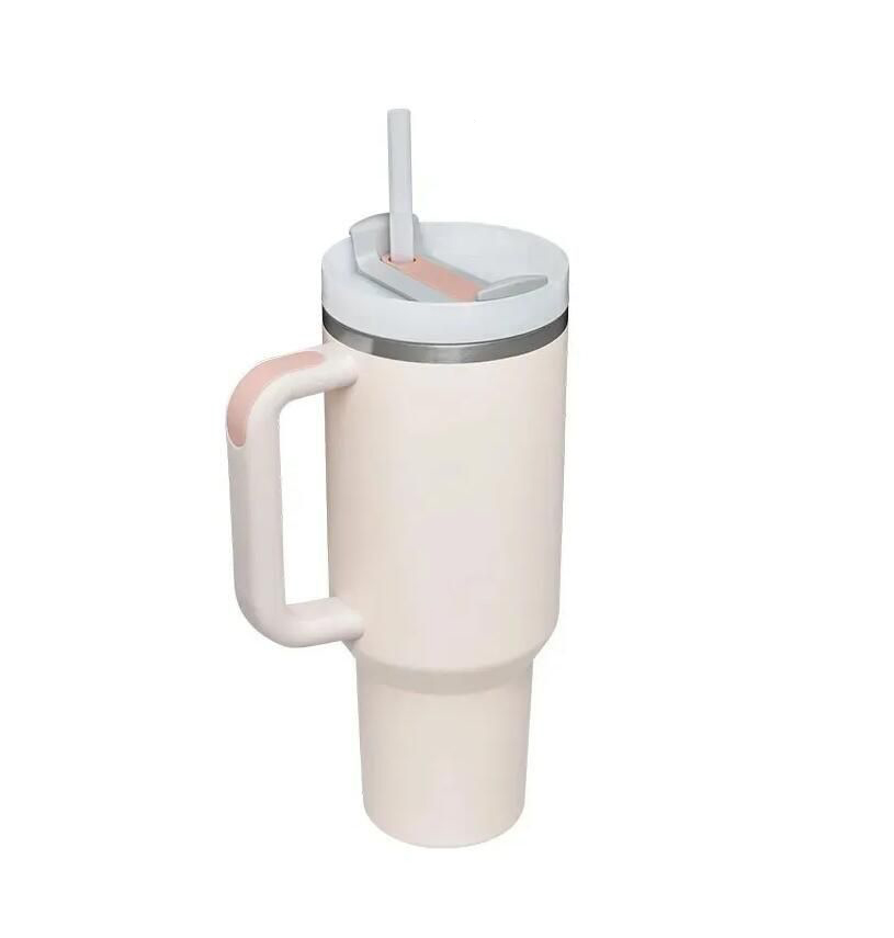 Black Chroma 40oz Stainless Steel Tumblers Cups with Silicone handle Lid And Straw Travel Car mugs Keep Drinking Cold Water Bottles Winter Pink