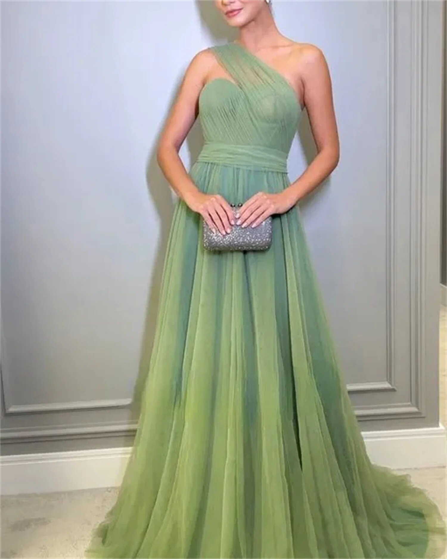 Green Sage Luxurious One Shoulder Prom Women S Evening Dresses For Special Events Backless Gala Dress Formal Gowns Pecial Mal Pecial Mal
