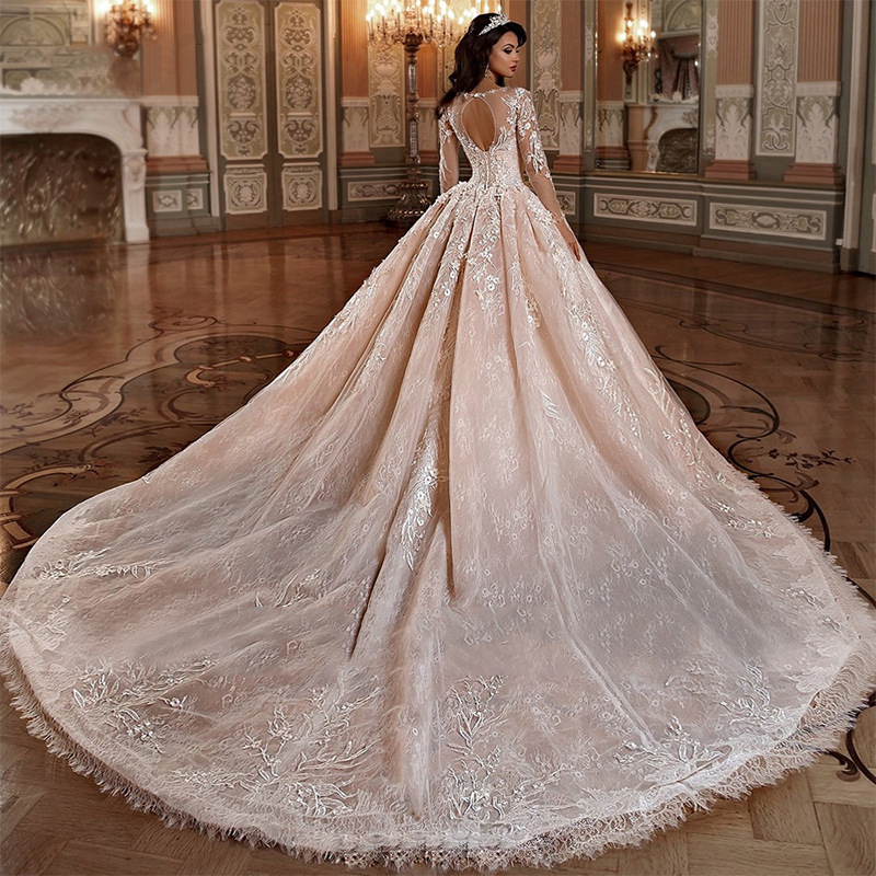 Elegant A-line Women Wedding Dress 2024 Sccop Long Illusion Sleeves 3D Flowers Beads Lace Appliques Tulle Bridal Bride Gown Vestidos De Noiva Robe De 