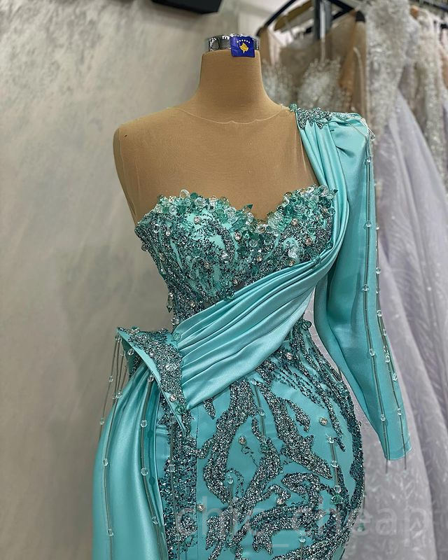 Crystals Mermaid Aso April Ebi Prom Dress Beading Sequined Lace Evening Formal Party Second Reception Birthday Engagement Gowns Dresses Robe De Soiree