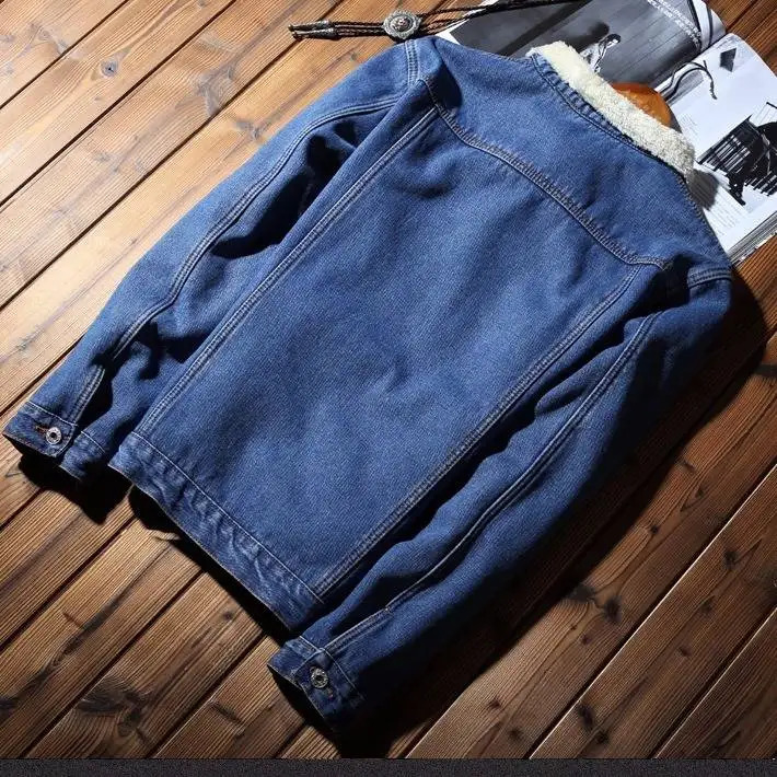 Men's Jackets Idopy Winter Men's Casual Denim Jacket With Fur Lined Thicken Warm Coat Fleece Jean Outerwear For Male Plus Size 231115