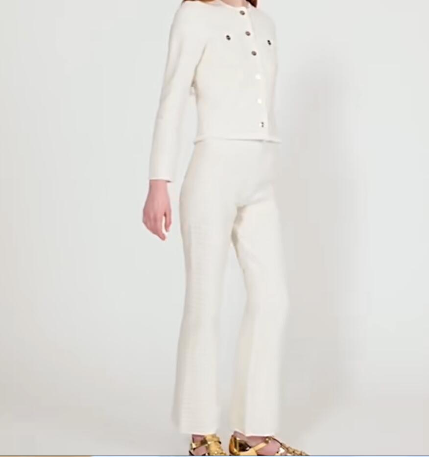 San dro New women's French tweed knitted cardigan jacket+pants set