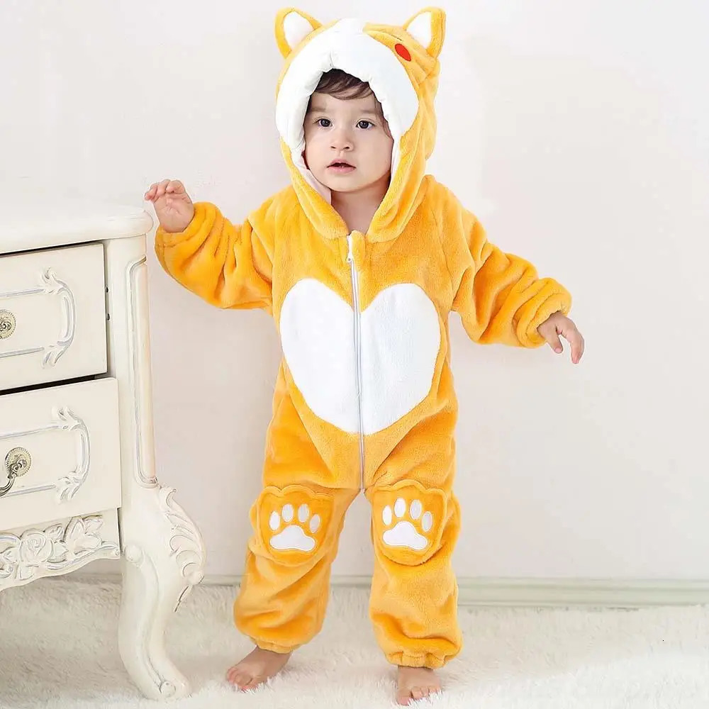 Rompers Kigurumi Pajamas for Children Flannel Cute Baby Romper Unicorn Panda Dinosaur Kids Onesies Costumes Winter Boys Girls Jumpusit 231115