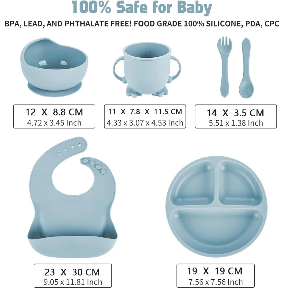Cups Dishes Utensils Children s Set Baby Silicone Tableware 6PCS Sucker Bowl Bib Cup Fork Spoon Maternal and Infant Supplies BPA Free 231116
