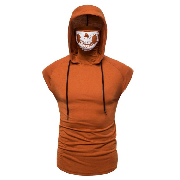 Casual cotton slim breathable turtleneck hooded face men sleeveless t shirt