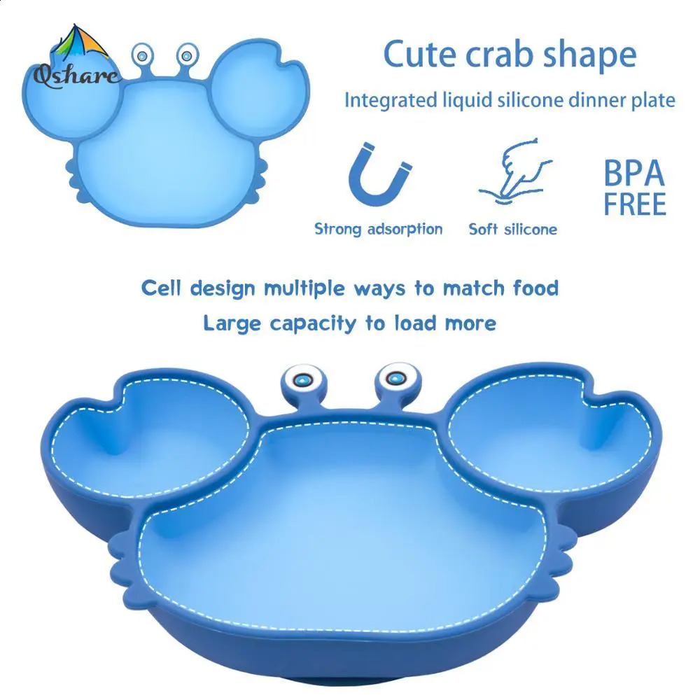 Cups Dishes Utensils Qshare Baby Silicone Children s Tableware Plate Non slip Feeding Bowl BPA Free Kids Dinner Accessories 231116