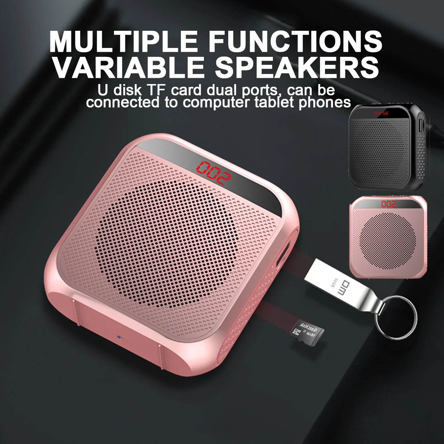 Microphones 5W Voice Amplifier Multifunctional Portable Personal Voice Speaker with Microphone Display Surround Sound for Teachers Speech 231116
