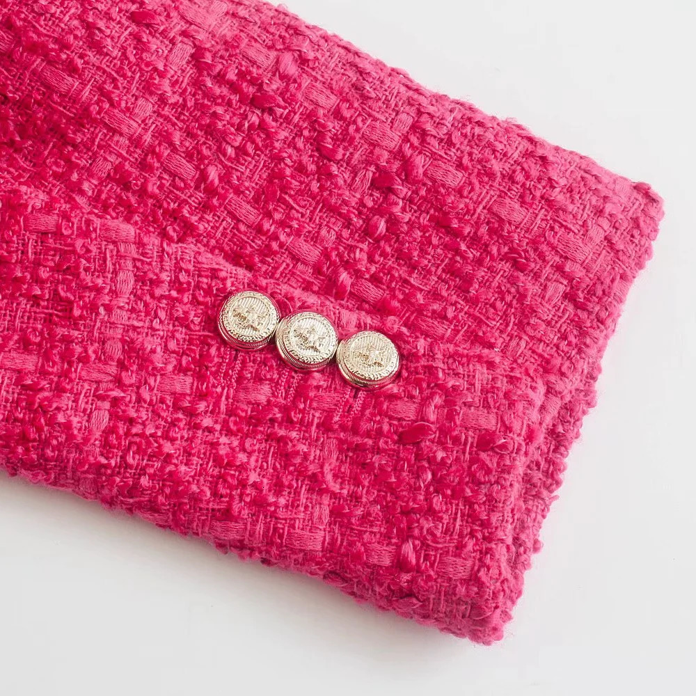 Women's Suits Blazers elegant texture double breasted tweed suit long sleeved pocket jacket fashionable street top 231116