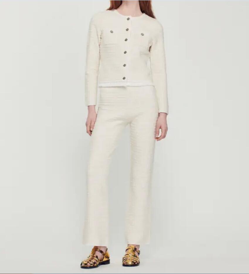 San dro New women's French tweed knitted cardigan jacket+pants set