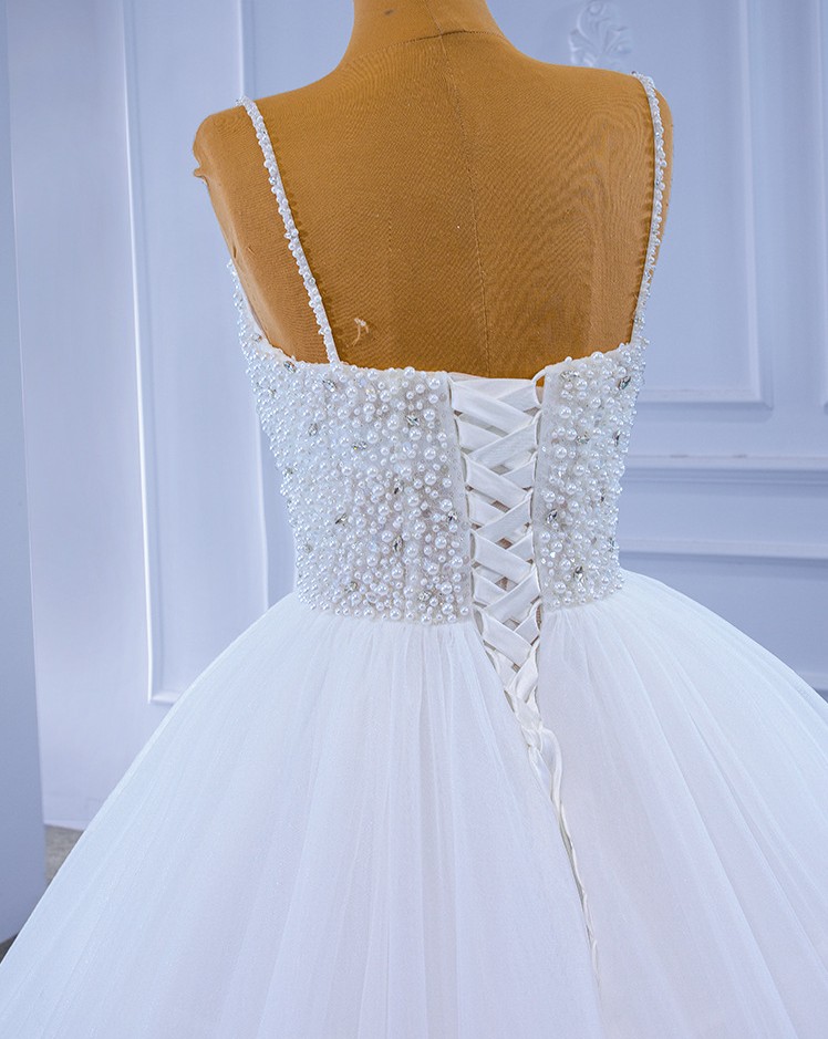 Classic A-line Women Wedding Dress 2024 Sweetheart Straps Beads Pearls Ruffles Lace Up Tulle Bridal Bride Gown Vestidos De Noiva Robe De Mariage