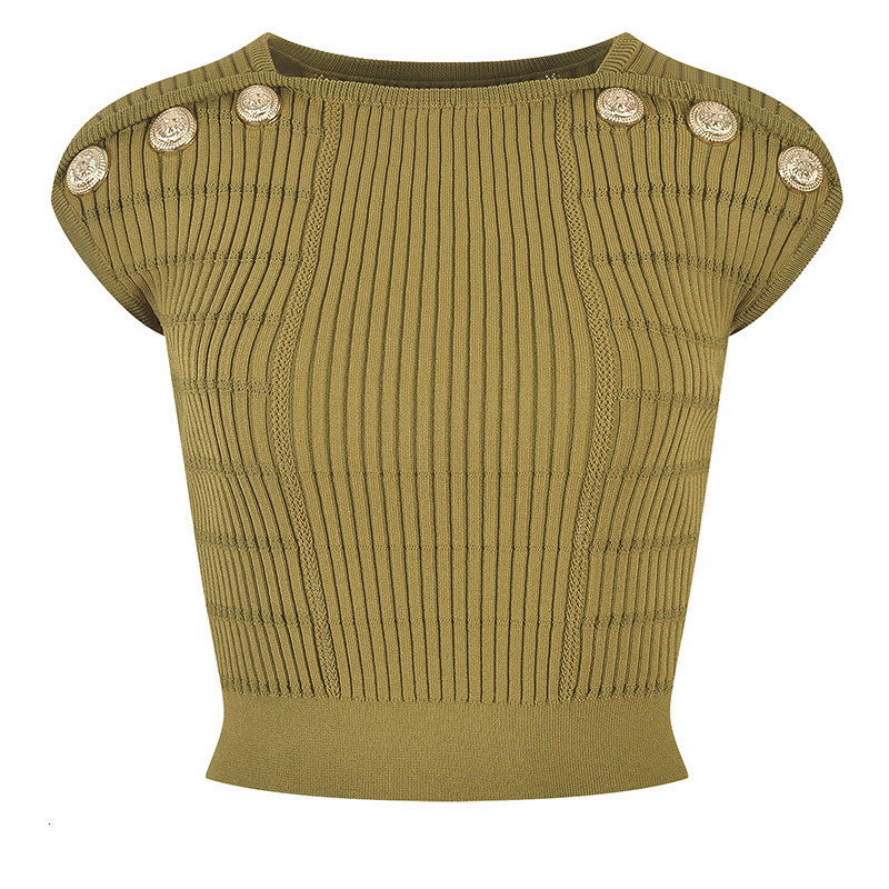 Women's T-Shirt Solid color khaki gold buckle knitted suspender vest for women wearing 2023 summer new style slim and sweet cool top 210514