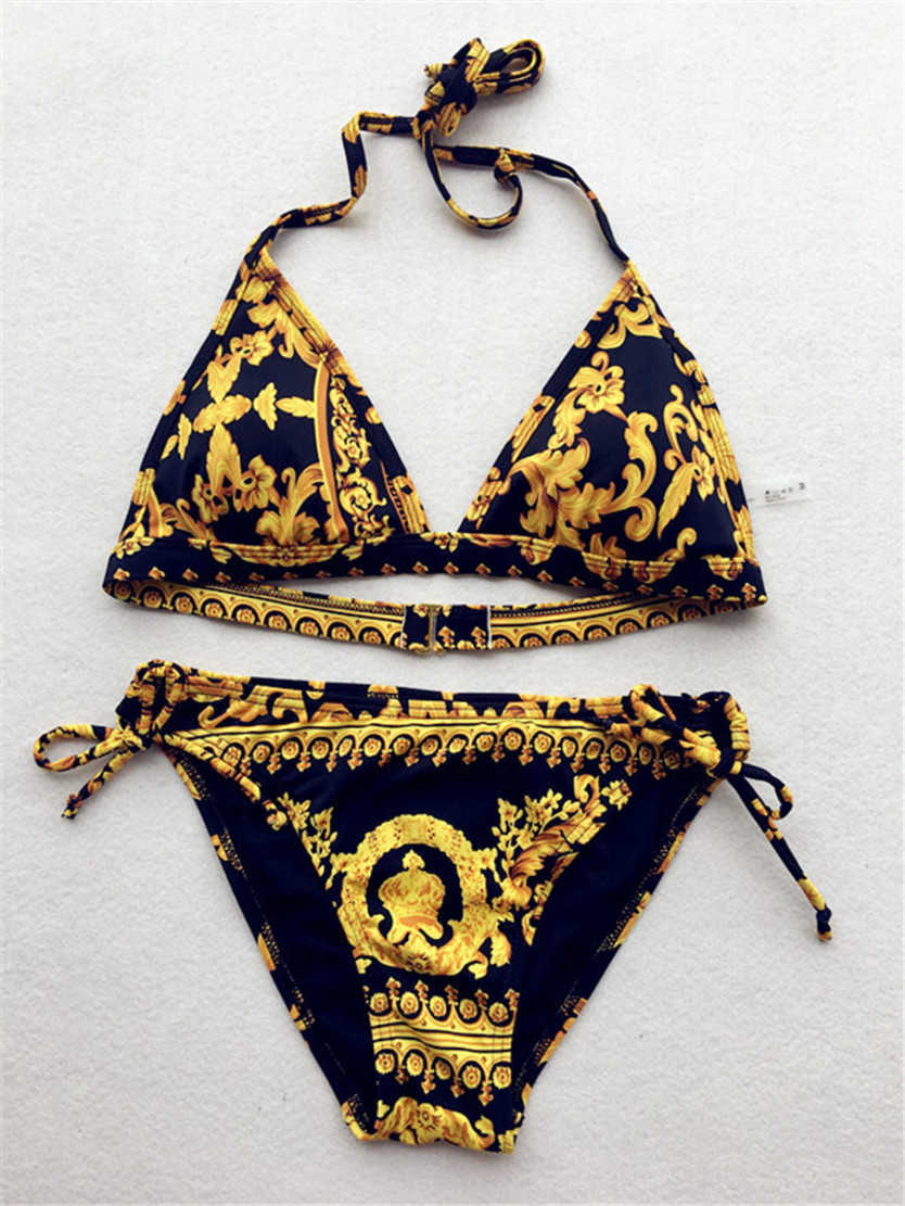 Vacation Versage vercace Yellow Print Bikinis Designer Sexy Luxury Padded Womens Swimsuits Outdoor Beach Tourism Bandage Push Up Swim Versace versace2 YJS6
