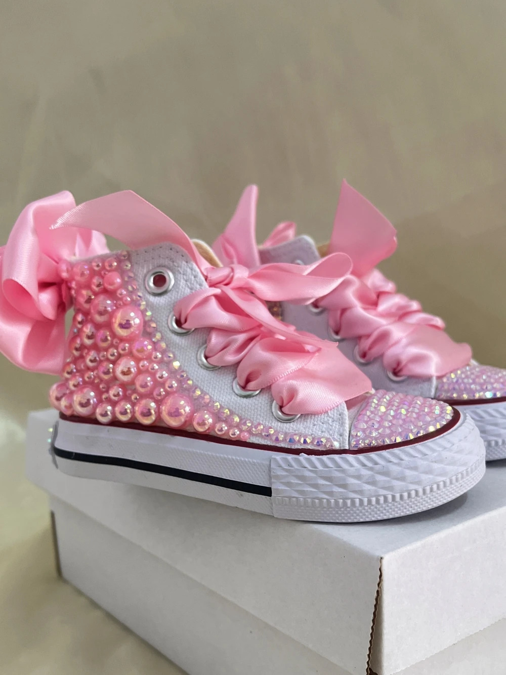 First Walkers Name Custom Kids Shoes For Girl Communion Birthday Party Canvas Dollbling Handmade Bling Rainbow Pearls Sneakers 231116